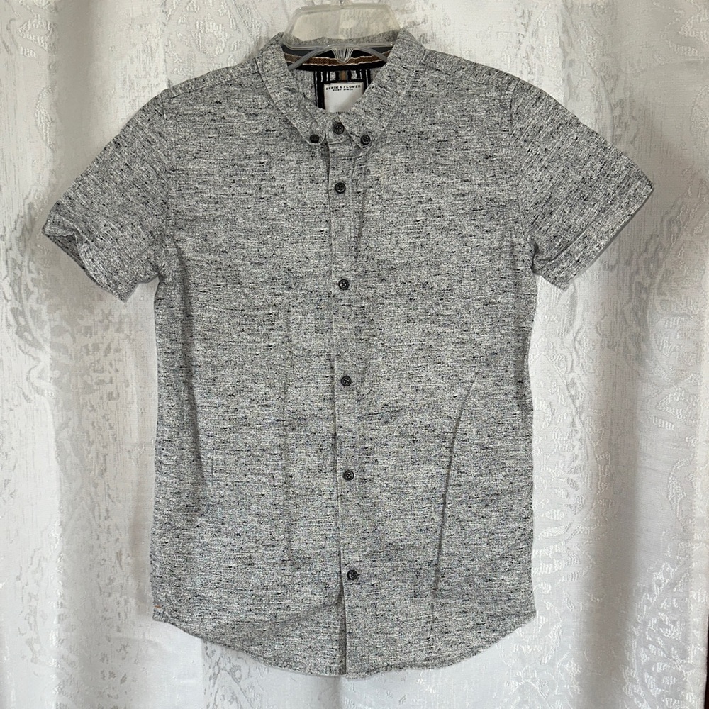 Denim & Flower Boy’s Short Sleeve Button-Down in Heather Gray, Sz 13/14